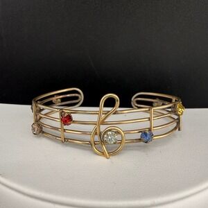 Vintage Gold Filled Cuff Bracelet Musical Note Band Teacher Chorus  6"